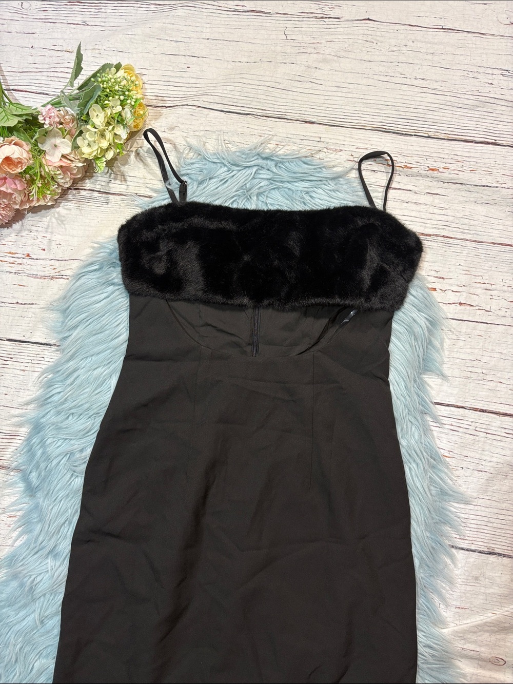NWT Naked Wardrobe Black Cutout Midi Dress with Faux Fur Trim - Picture 9 of 10